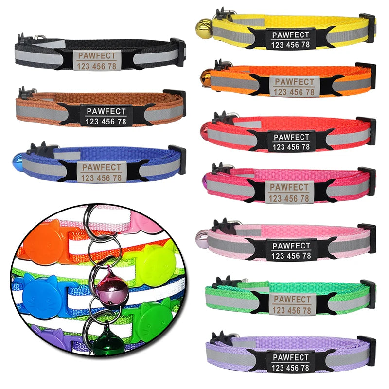 Reflective Cat Safety Buckle Collar Adjustable Custom Personalized ID Free Engraving