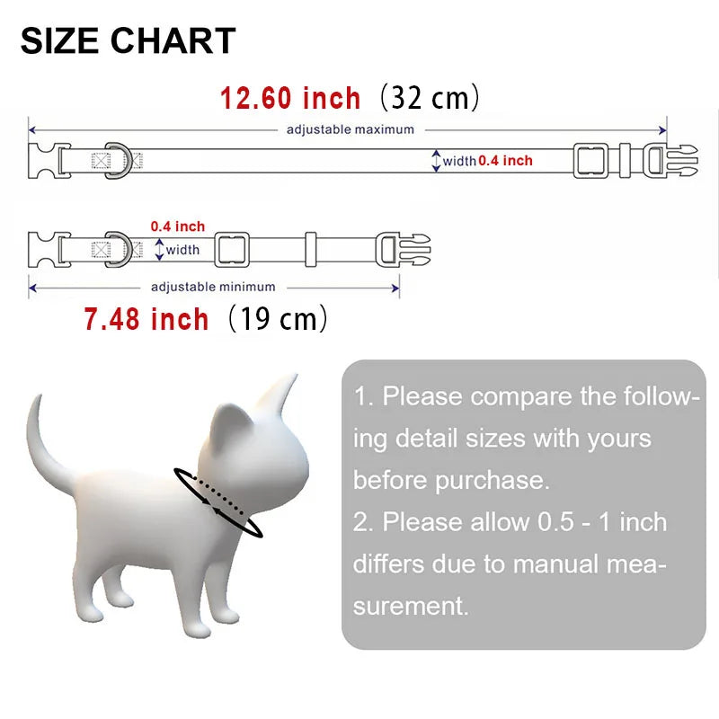 Reflective Cat Safety Buckle Collar Adjustable Custom Personalized ID Free Engraving