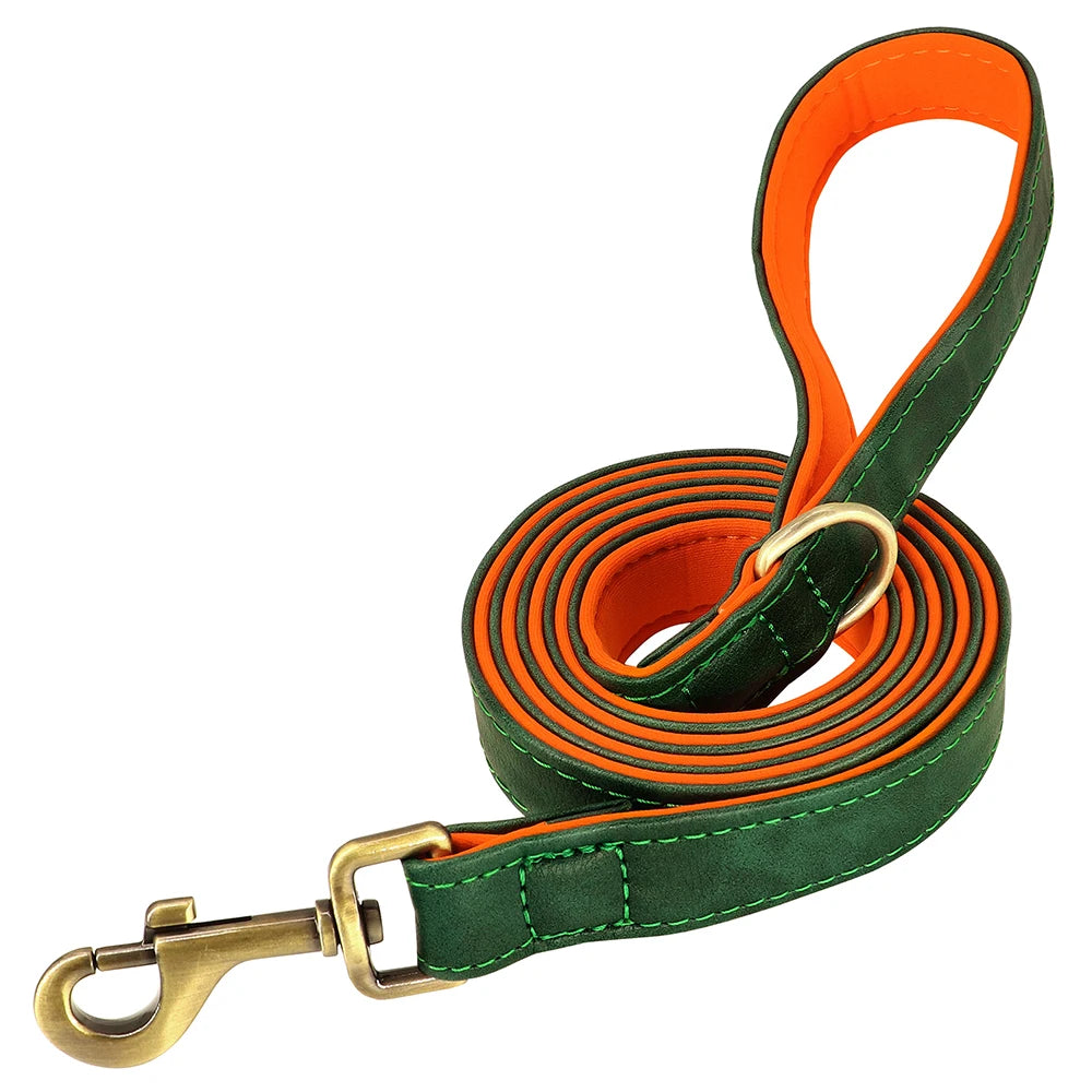 Customized Leather Dog Collar Leash Set Soft Padded Leather Collar