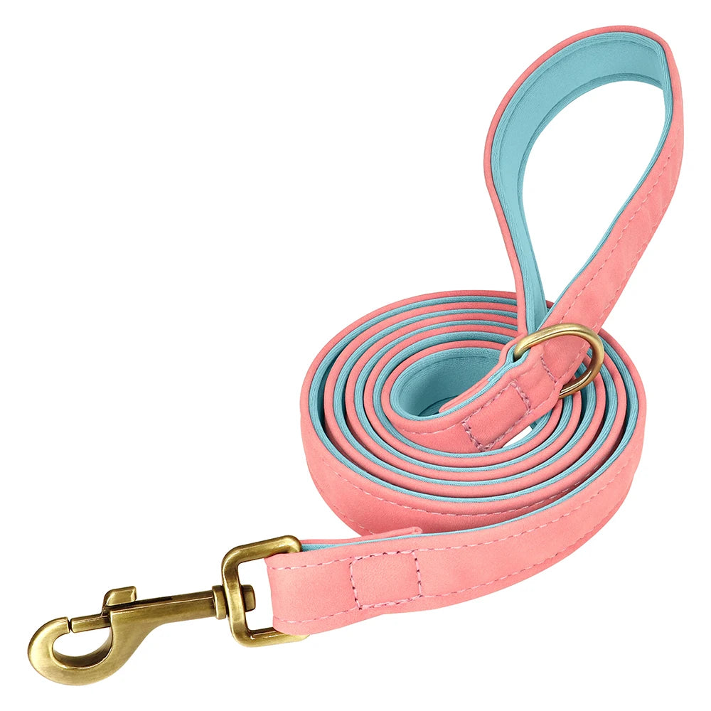 Customized Leather Dog Collar Leash Set Soft Padded Leather Collar