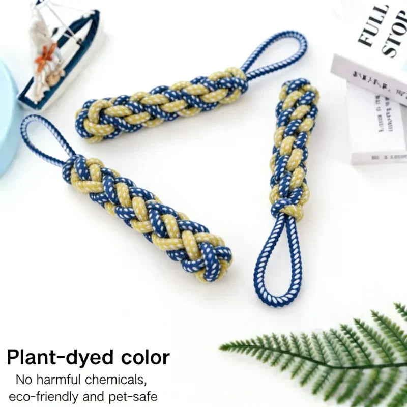 Plant-Dyed Cotton Rope Dog Chew Toy, Carrot Corn Stick & Dumbbell Shaped