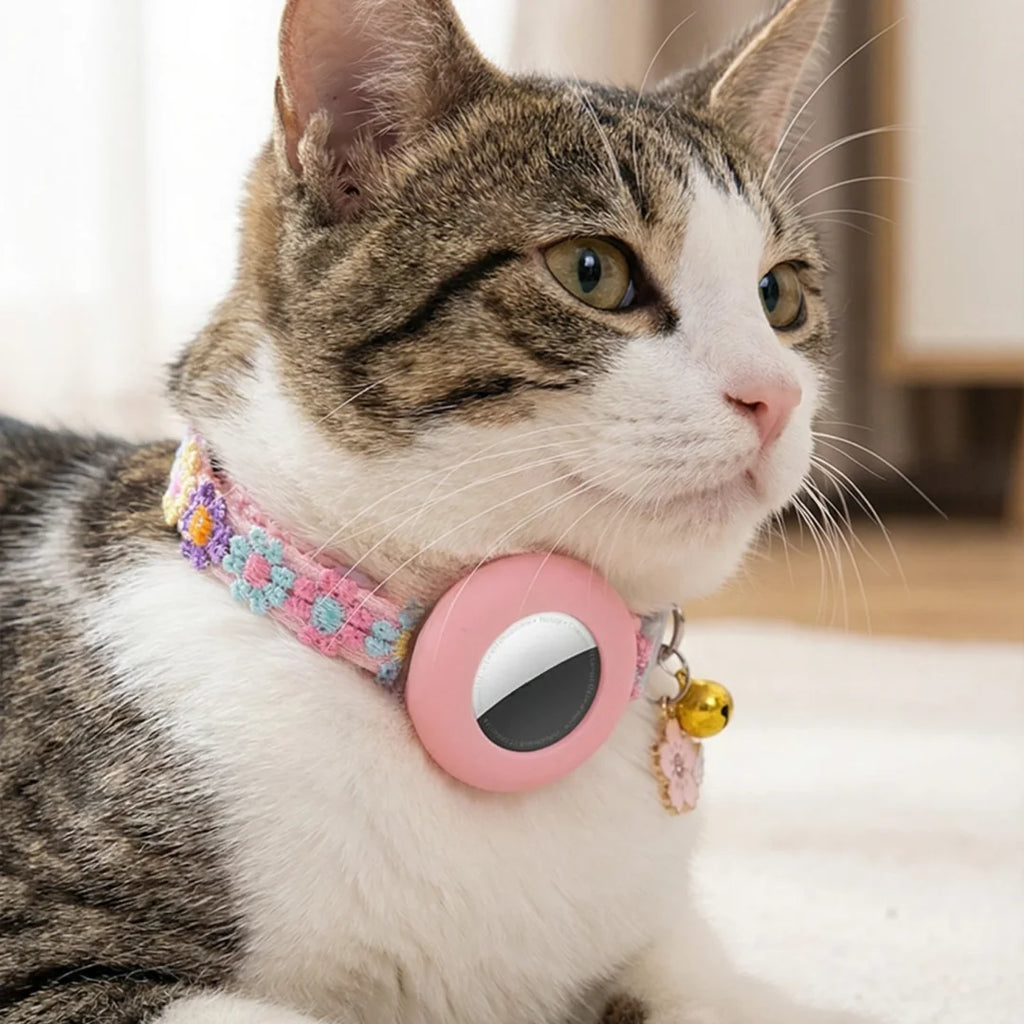 For Airtag Cat Collar with Heart Pendant Flower Positioning Cover