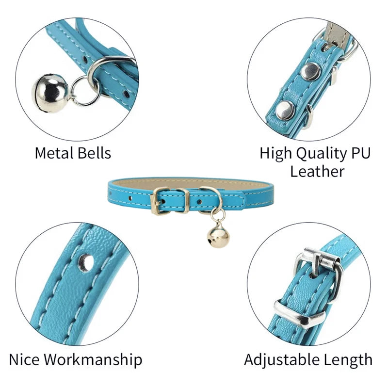 Adjustable PU Leather Cat Collar - Durable, Stylish Pet Collar with Metal Buckle