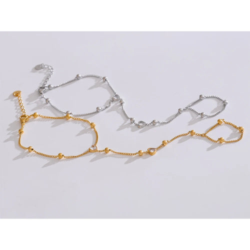 Zircon Beads Back of Hand Chain Finger Bracelet Jewelry Waterproof