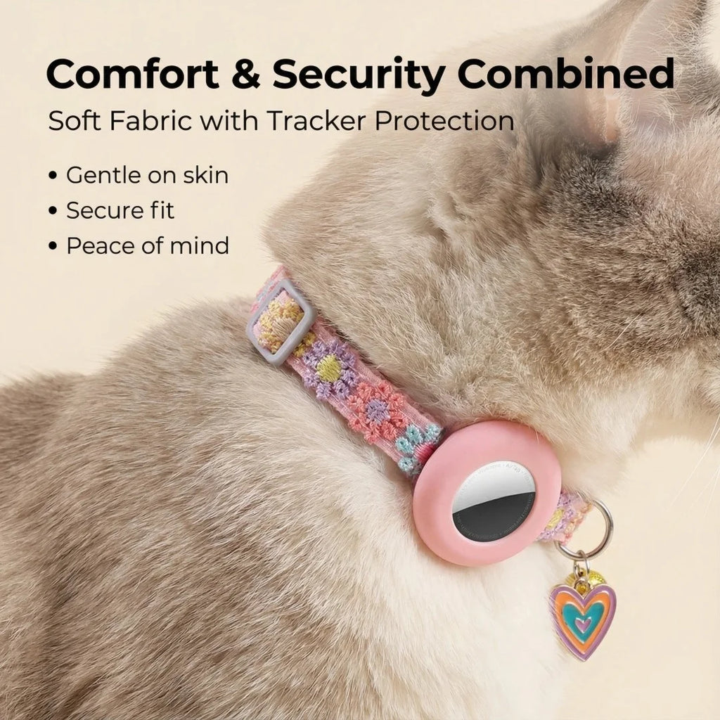 For Airtag Cat Collar with Heart Pendant Flower Positioning Cover