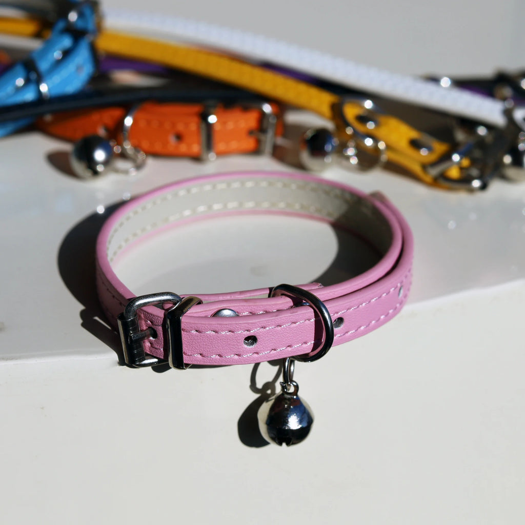 Adjustable PU Leather Cat Collar - Durable, Stylish Pet Collar with Metal Buckle