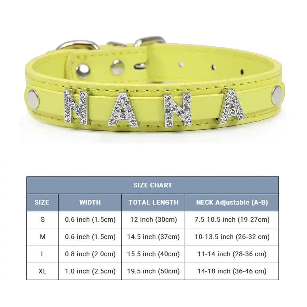 Free Bling Rhinestone Letter Custom Pet Cat Dog Collar Leather