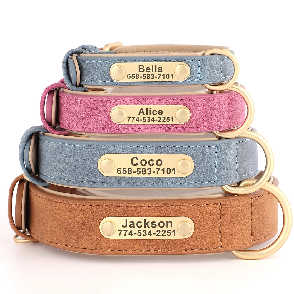 Personalized Dog Collar Custom Engraved PU Leather Dog Collars