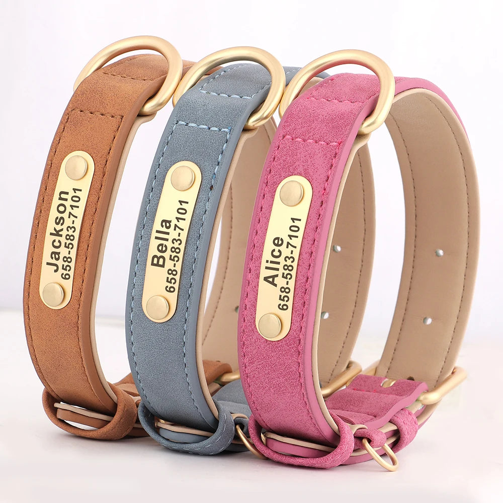 Personalized Dog Collar Custom Engraved PU Leather Dog Collars