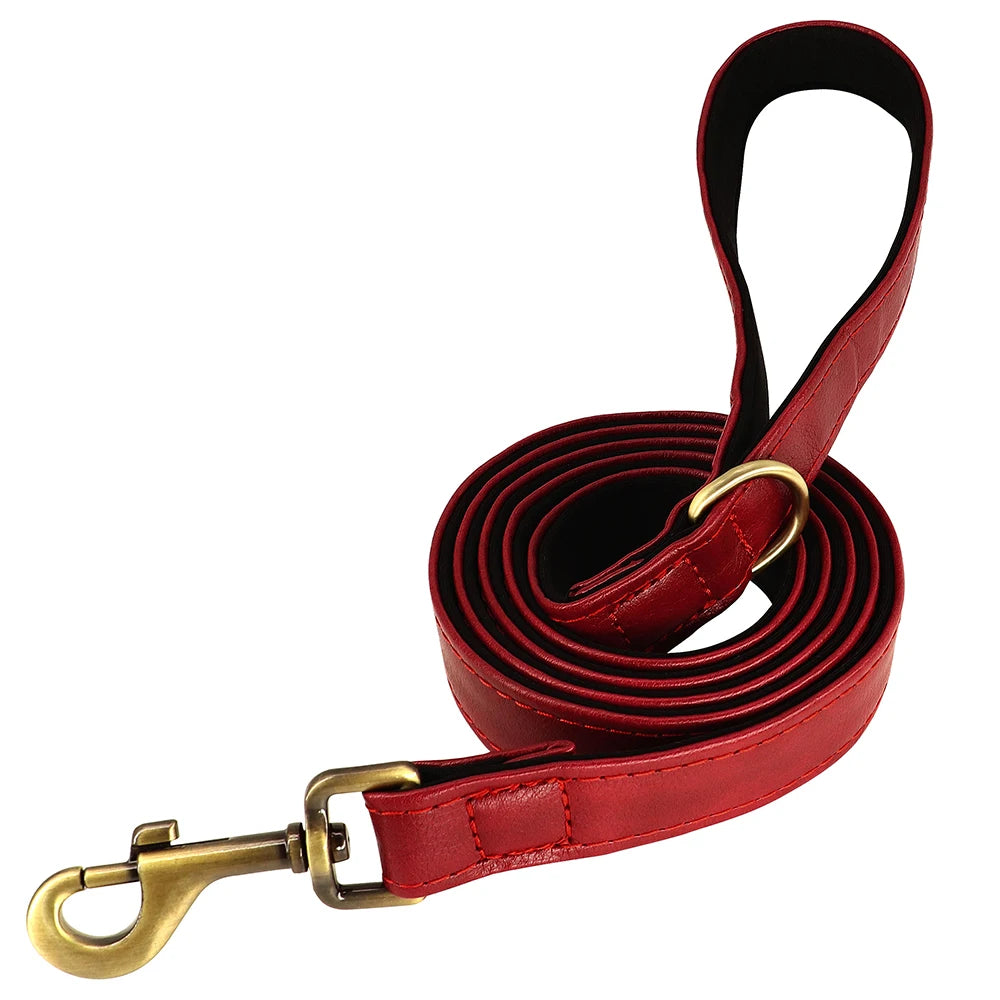 Customized Leather Dog Collar Leash Set Soft Padded Leather Collar
