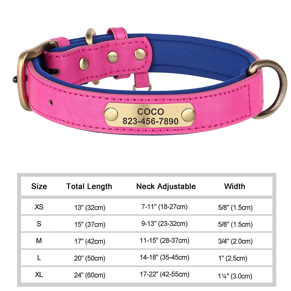 Personalized Dog Collar Custom Engraved PU Leather Dog Collars