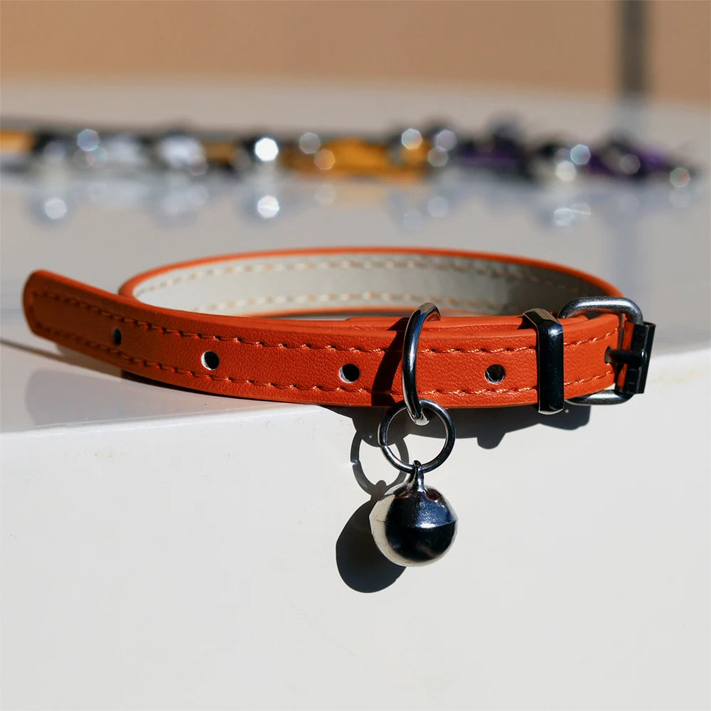 Adjustable PU Leather Cat Collar - Durable, Stylish Pet Collar with Metal Buckle