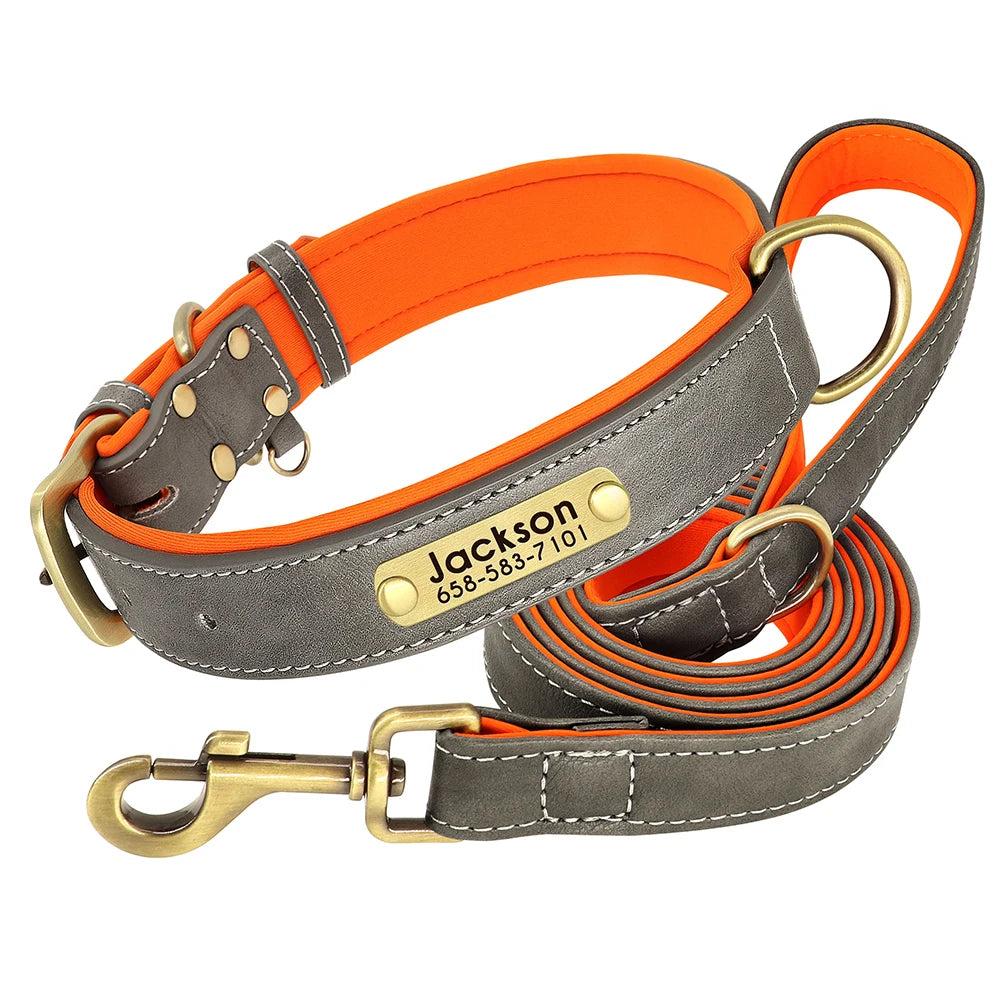 Customized Leather Dog Collar Leash Set Soft Padded Leather Collar