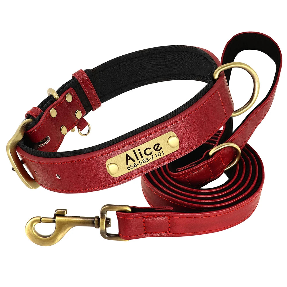 Customized Leather Dog Collar Leash Set Soft Padded Leather Collar