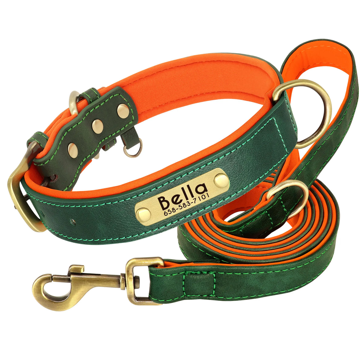 Customized Leather Dog Collar Leash Set Soft Padded Leather Collar