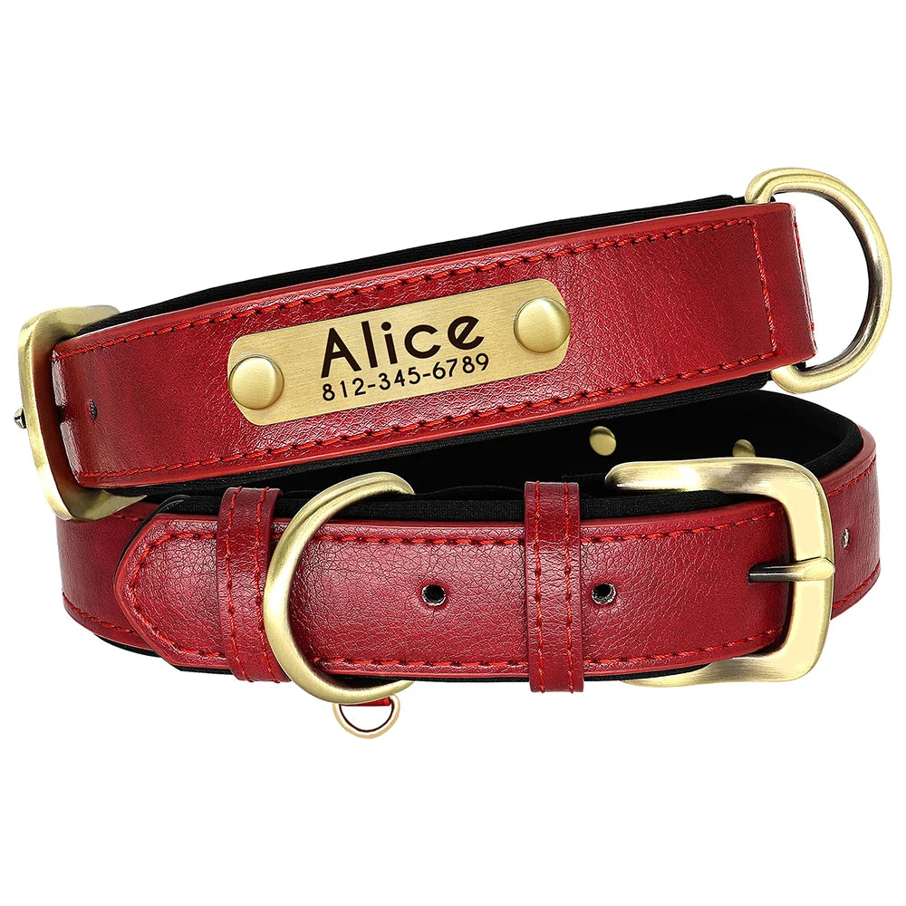 Customized Leather Dog Collar Leash Set Soft Padded Leather Collar