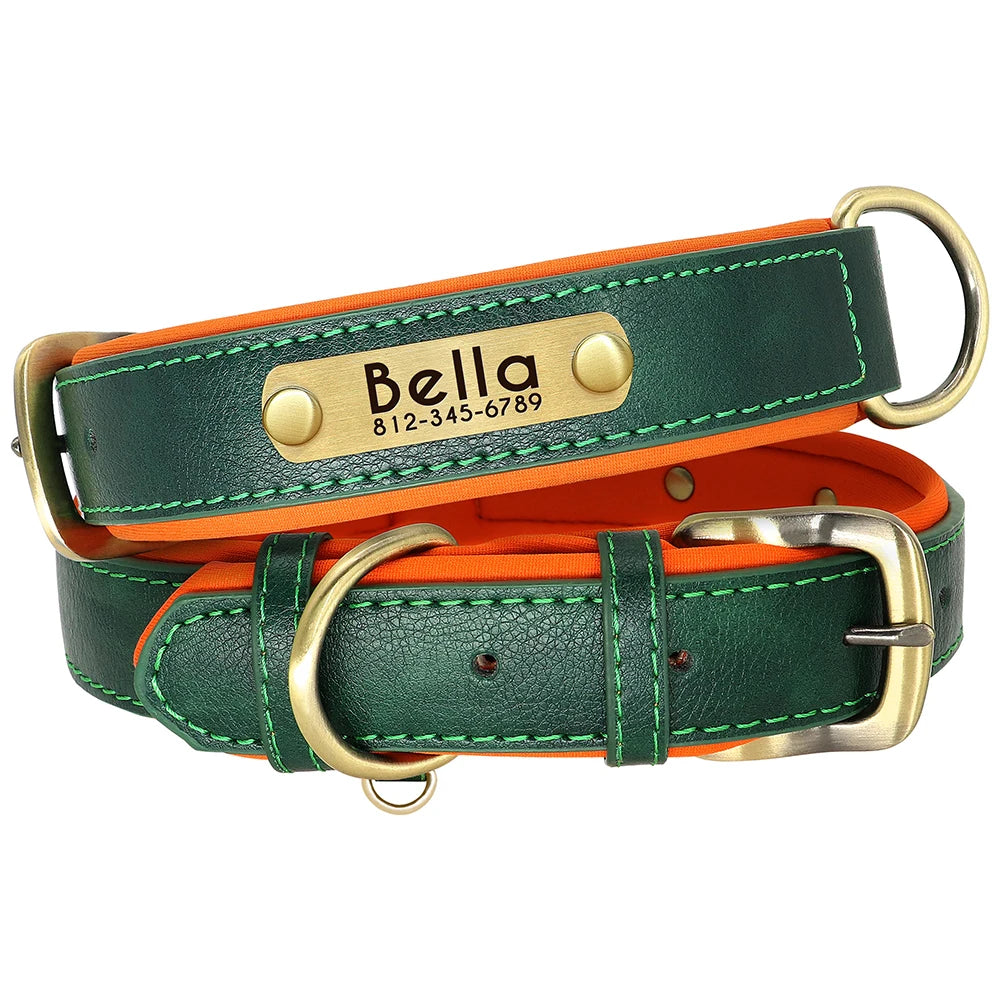 Customized Leather Dog Collar Leash Set Soft Padded Leather Collar