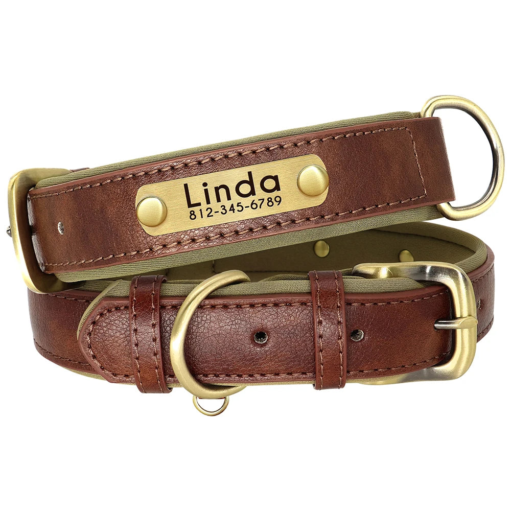 Customized Leather Dog Collar Leash Set Soft Padded Leather Collar