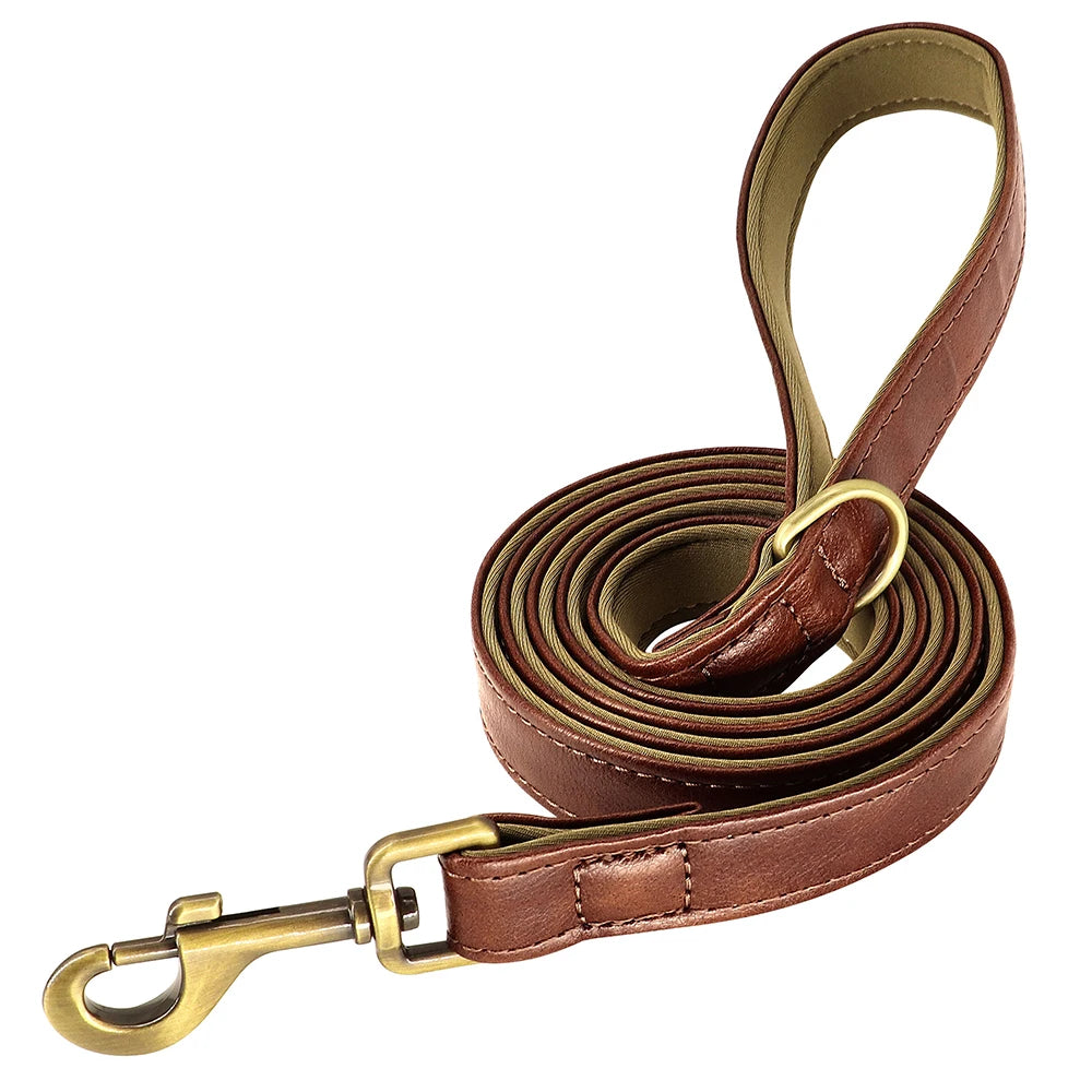 Customized Leather Dog Collar Leash Set Soft Padded Leather Collar