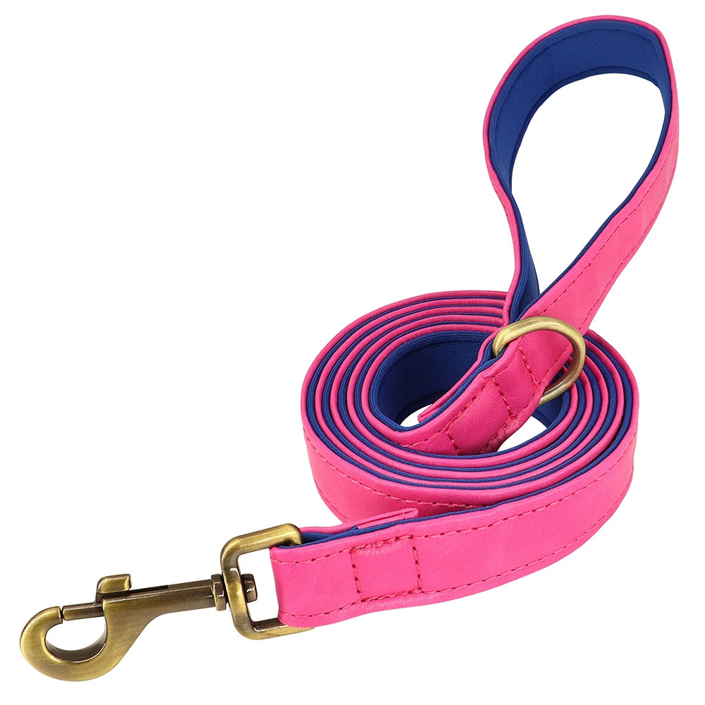 Customized Leather Dog Collar Leash Set Soft Padded Leather Collar