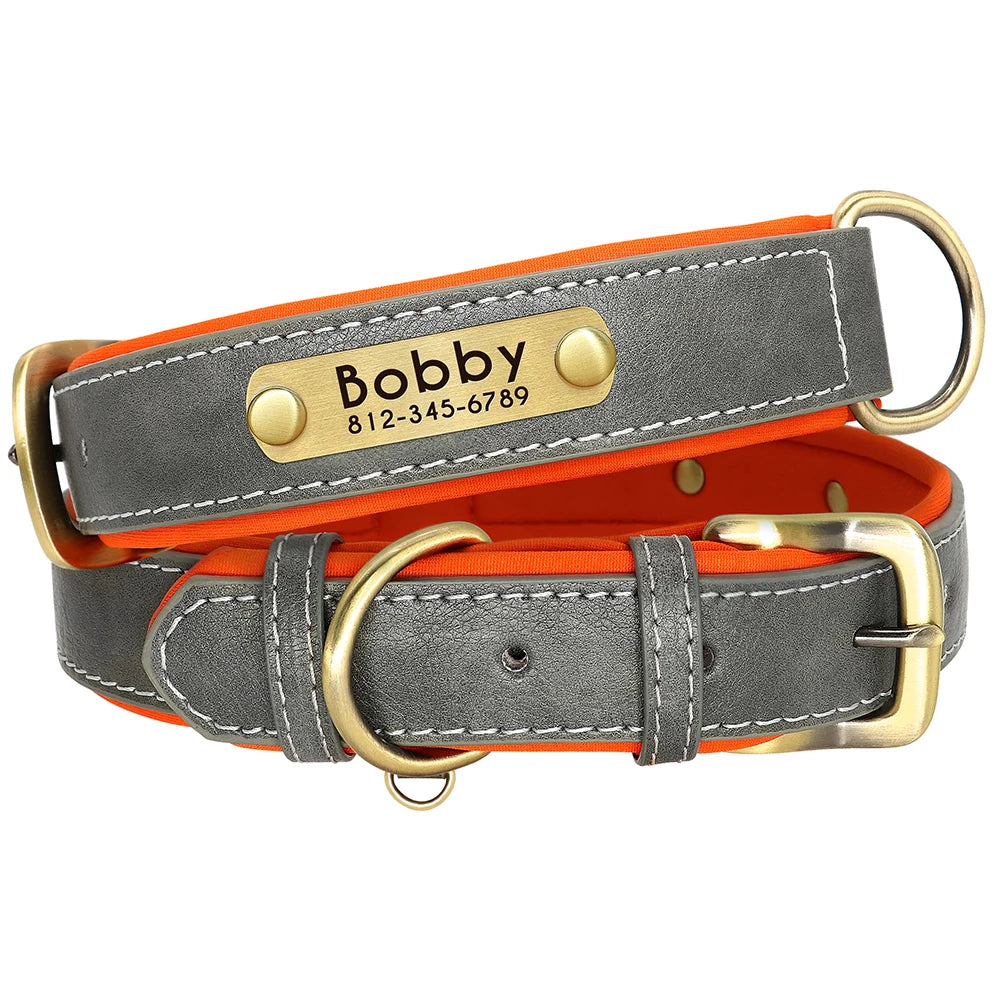 Customized Leather Dog Collar Leash Set Soft Padded Leather Collar