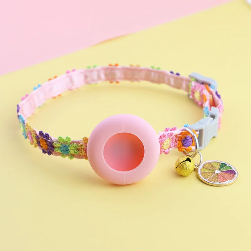 For Airtag Cat Collar with Heart Pendant Flower Positioning Cover