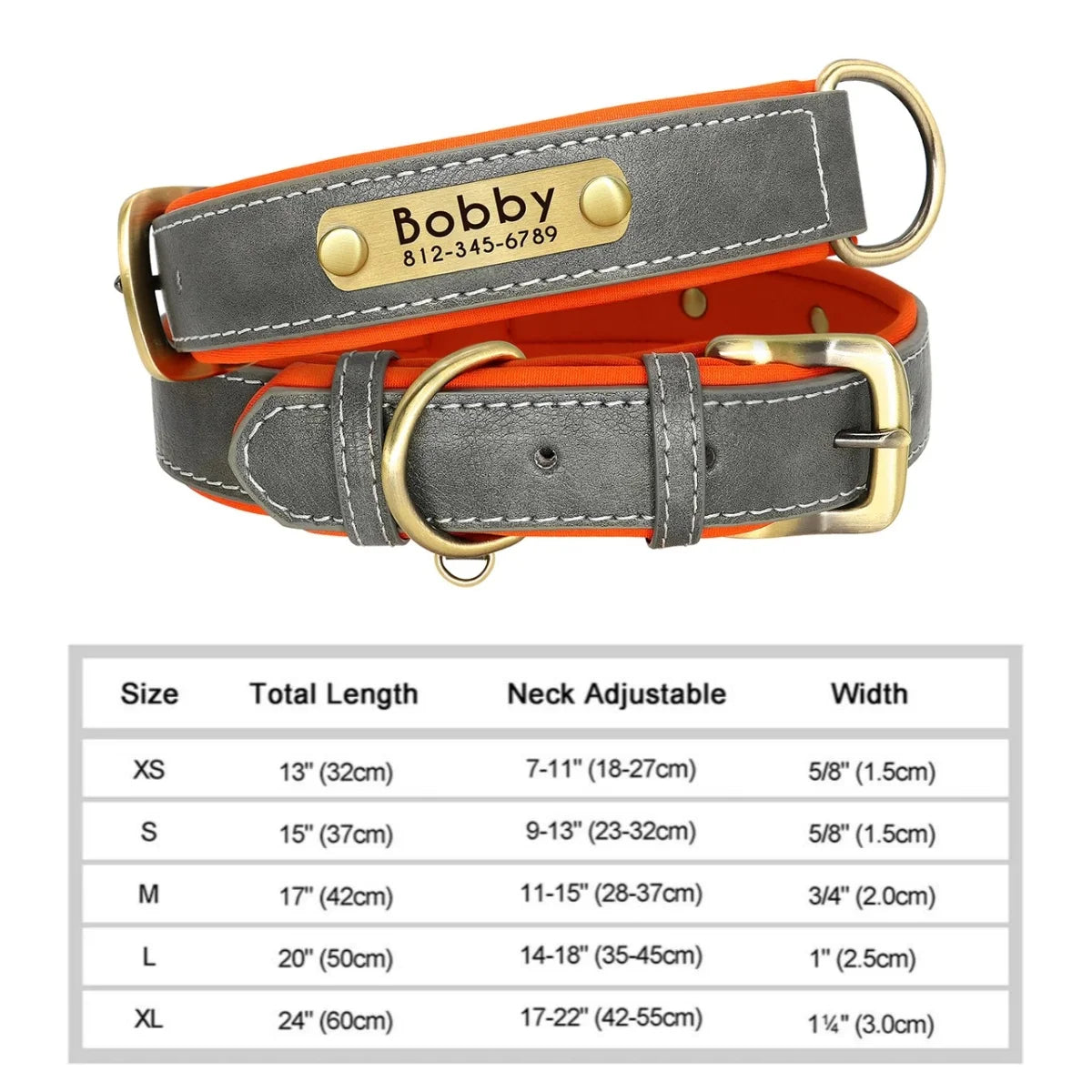 Personalized Customized Leather ID Nameplate Dog Collar Soft Padded