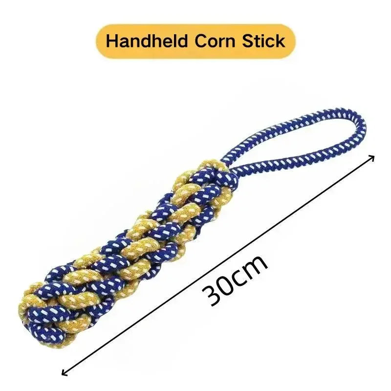 Plant-Dyed Cotton Rope Dog Chew Toy, Carrot Corn Stick & Dumbbell Shaped