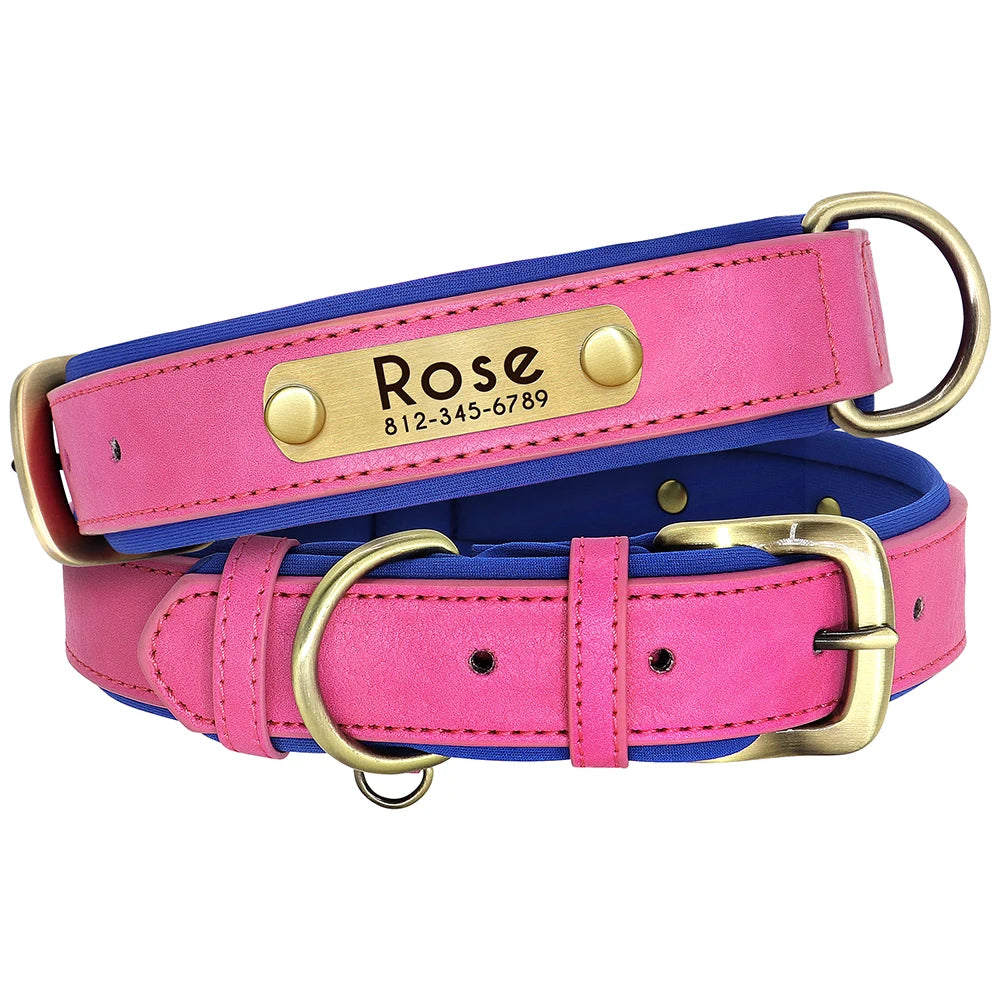 Customized Leather Dog Collar Leash Set Soft Padded Leather Collar