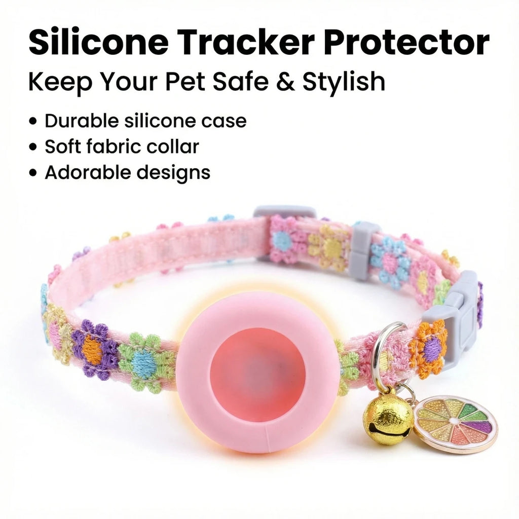 For Airtag Cat Collar with Heart Pendant Flower Positioning Cover