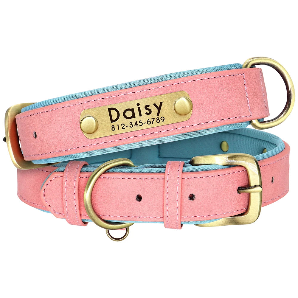 Customized Leather Dog Collar Leash Set Soft Padded Leather Collar