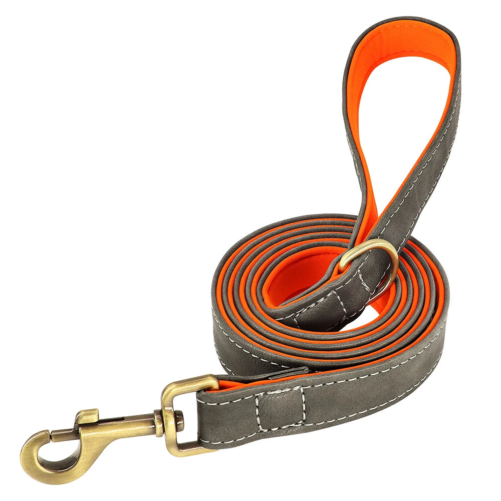 Customized Leather Dog Collar Leash Set Soft Padded Leather Collar