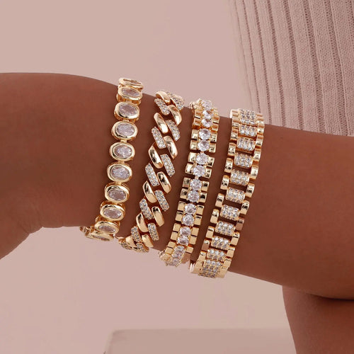 Paperclip Chain Bracelet 14K Gold Plated Cubic Zirconia