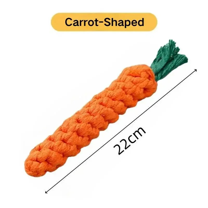Plant-Dyed Cotton Rope Dog Chew Toy, Carrot Corn Stick & Dumbbell Shaped