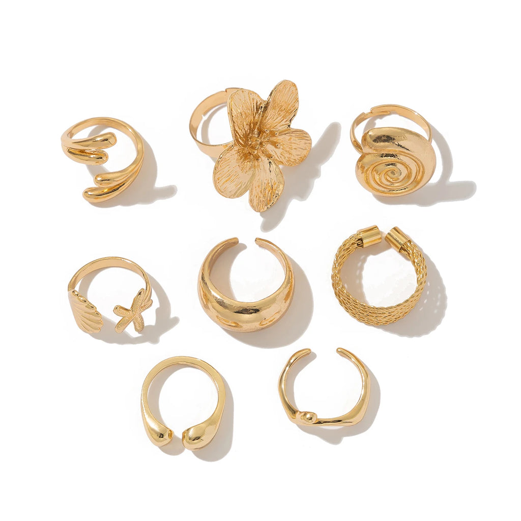 Ingemark 8Pcs/Set Vintage Metal Petal Flower Water Drop Rings